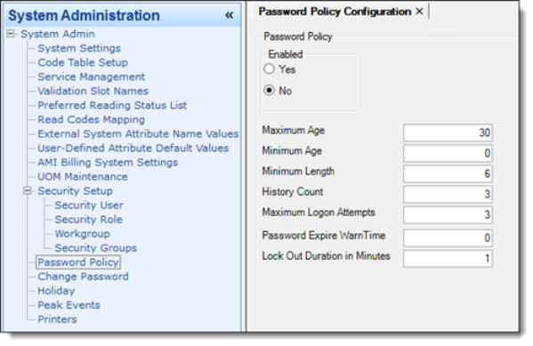 Password policy configuration dialog.
